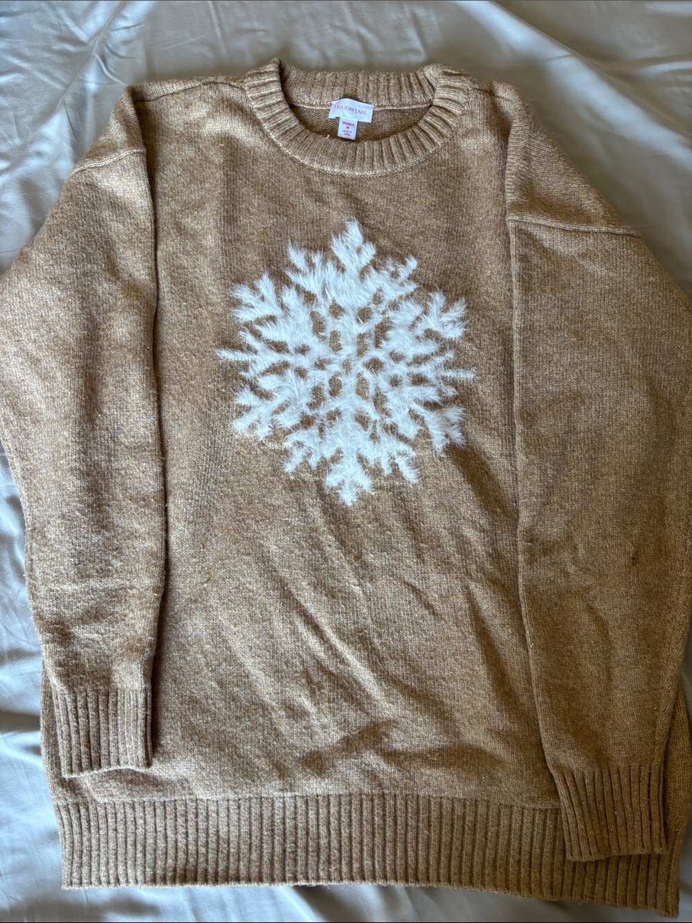 Woolrich Tan Crewneck Sweater with White Snowflake